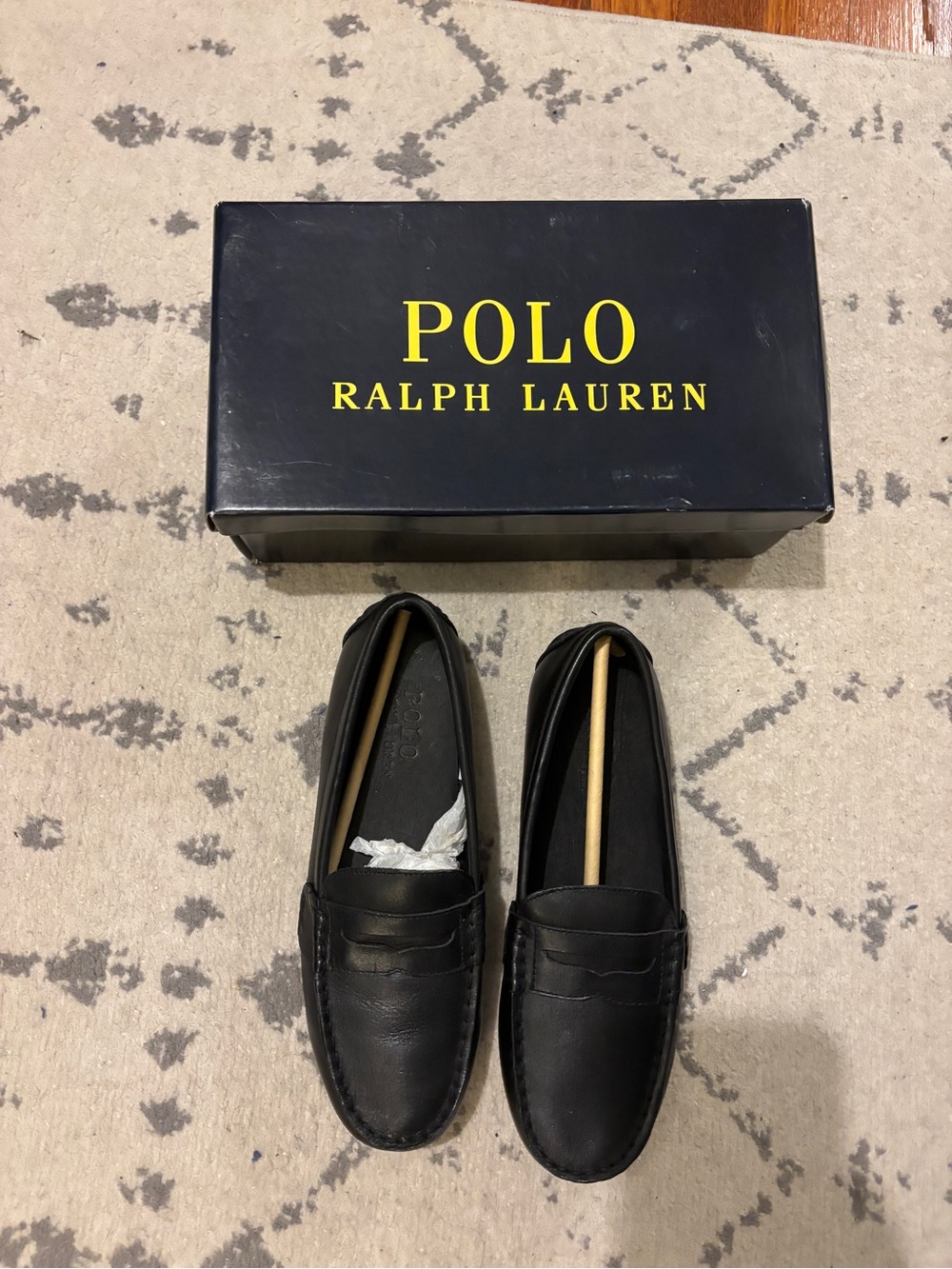Polo by Ralph Lauren Boys Size 5 Black Leather Penny Loafers